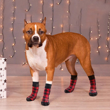 4 τμχ/σετ Ζεστές κάλτσες για σκύλους Μαλακές πλεκτές κάλτσες για κατοικίδια Κάλτσες χαριτωμένες καρό αντιολισθητικές κάλτσες Χριστουγεννιάτικα παπούτσια για σκύλους για σκύλους Small Medium Dogs Προϊόντα για κατοικίδια