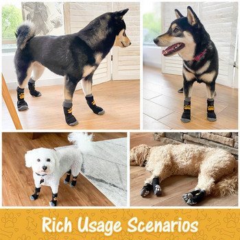 Benepaw Регулируеми противоплъзгащи се чорапи за кучета Мека шарка на лапи Кученце Домашен любимец Неплъзгащ се протектор за лапи Вътрешен контрол на сцеплението Носете на пода