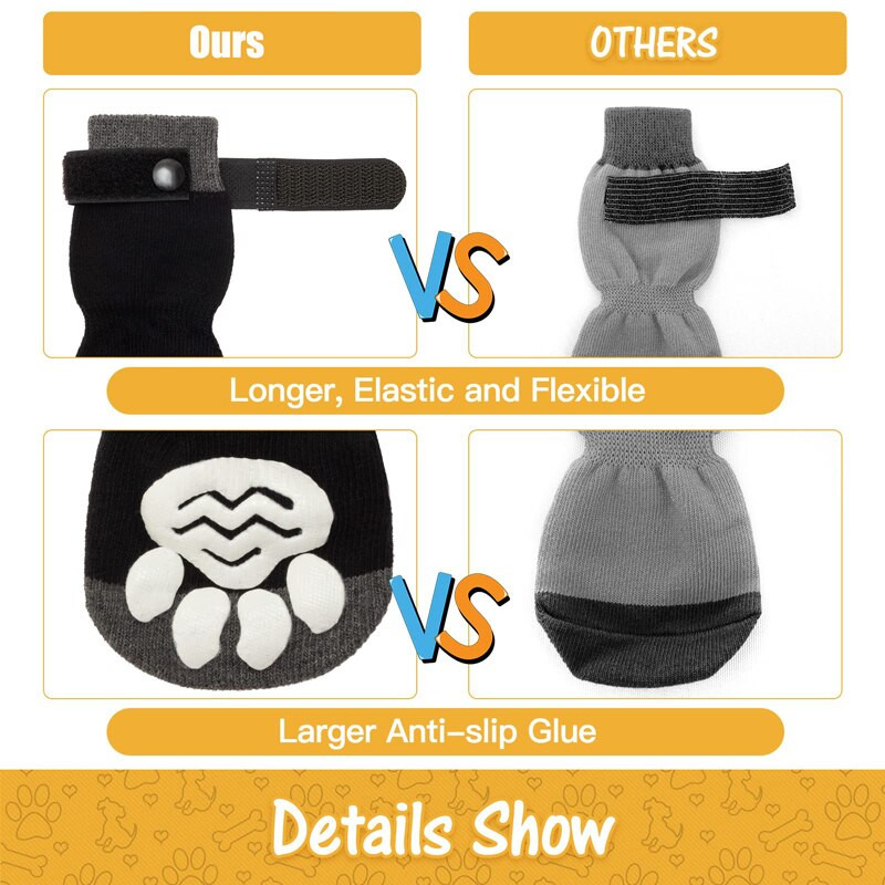 Benepaw Регулируеми противоплъзгащи се чорапи за кучета Мека шарка на лапи Кученце Домашен любимец Неплъзгащ се протектор за лапи Вътрешен контрол на сцеплението Носете на пода