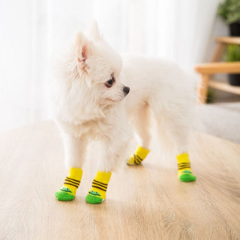 4 бр./компл. Неплъзгащи се чорапи за домашни любимци Зимни топли еластични чорапи за малки големи кучета Котки Чорапи за кучета Обувки за домашни любимци Аксесоари Дрехи за кучета