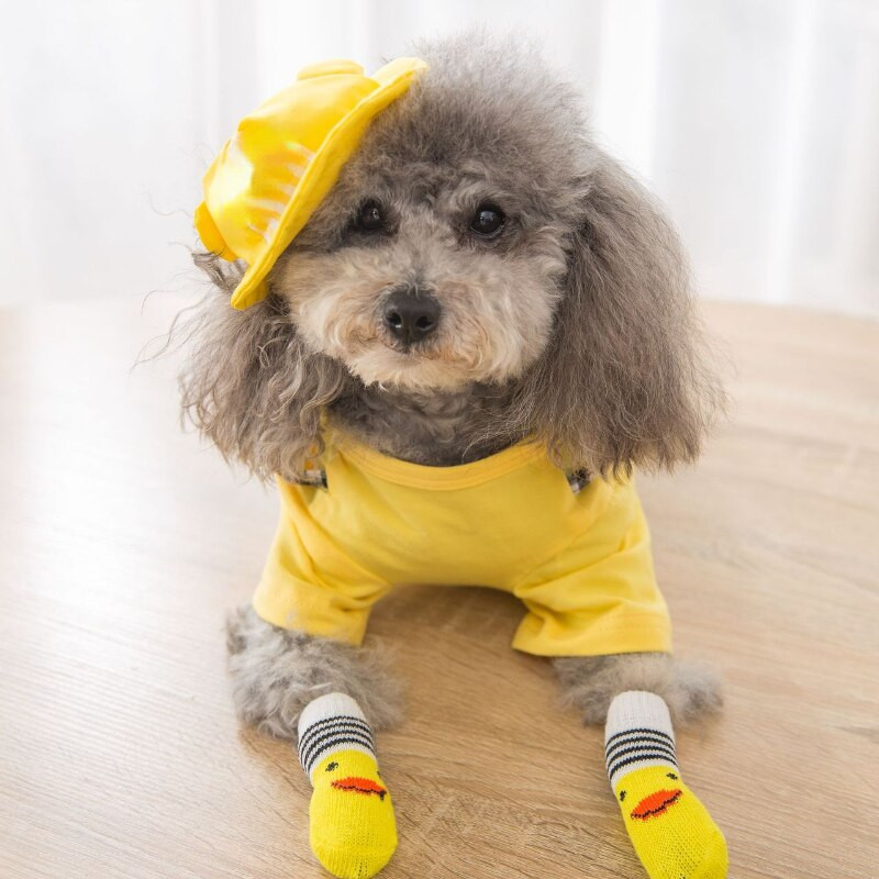 4 бр./компл. Неплъзгащи се чорапи за домашни любимци Зимни топли еластични чорапи за малки големи кучета Котки Чорапи за кучета Обувки за домашни любимци Аксесоари Дрехи за кучета