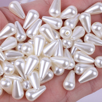 50 ks bielych slonovinových kvapiek vody v tvare imitácií perál 8x13/6x14mm s rovným otvorom korálky na výrobu náramkov a šperkov