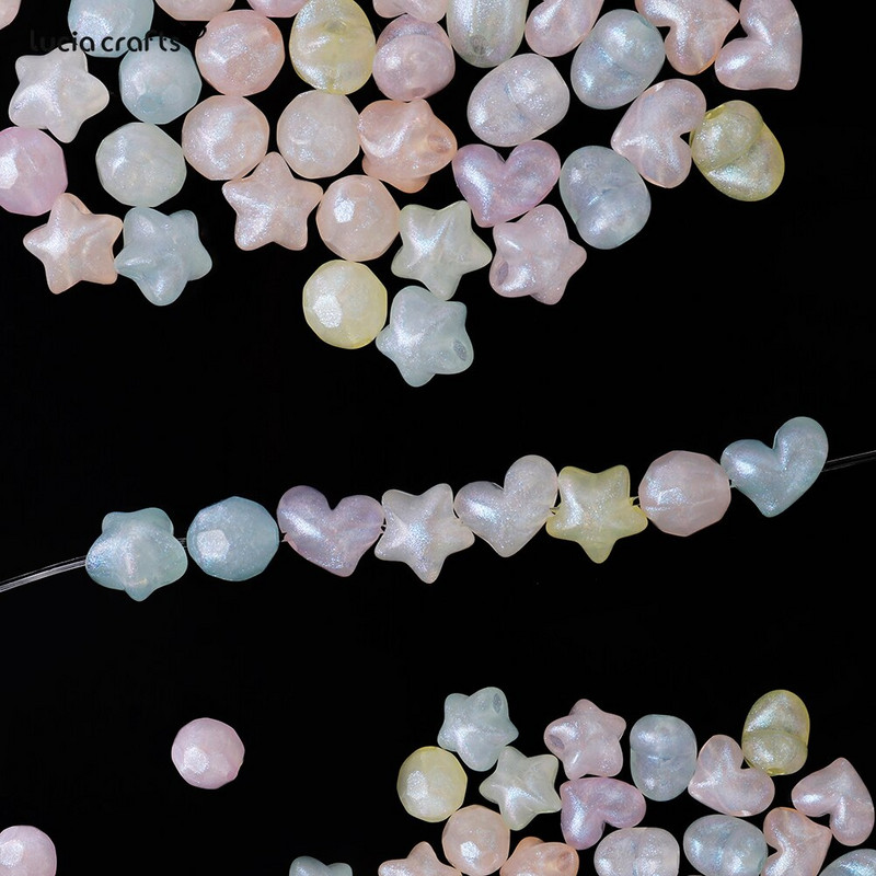 9-12mm 50 buc. Mărgele acrilice de culoare macaron în formă de inimă de stea cu mărgele cu găuri Charms brăţară colier margele pentru realizarea de bijuterii DIY