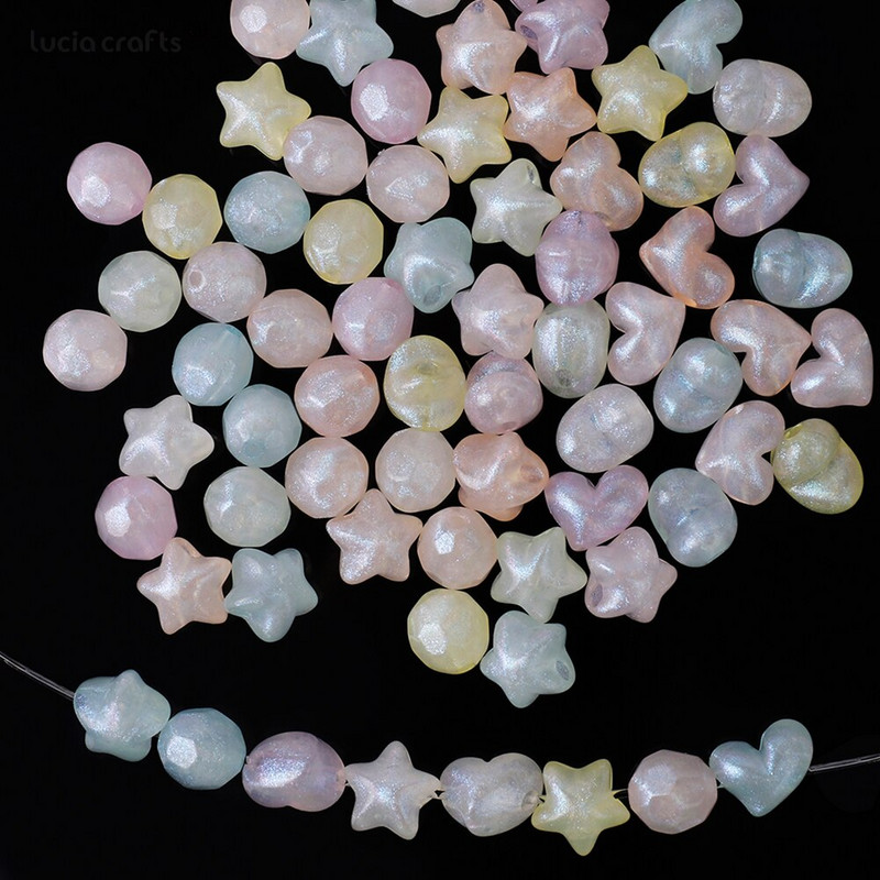 9-12mm 50 buc. Mărgele acrilice de culoare macaron în formă de inimă de stea cu mărgele cu găuri Charms brăţară colier margele pentru realizarea de bijuterii DIY