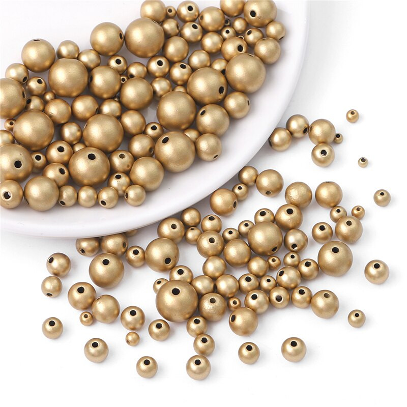 Nouă sosire 3/4/5/6/7/8/10/12mm ABS imitație de perle de culoare auriu margele rotunde spațiale libere pentru bricolaj accesorii și bijuterii