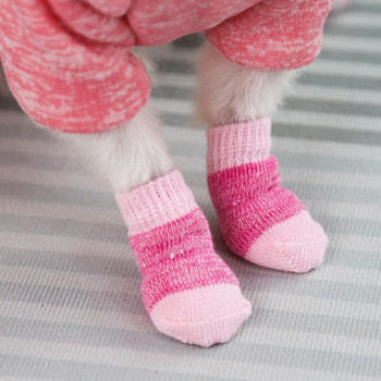 Топли прекрасни обувки за кучета Меки кученца Плетива за домашни любимци Чорапи Сладки анимационни противоплъзгащи се чорапи за малки кучета Продукти S/M/L Чорапи за кученца