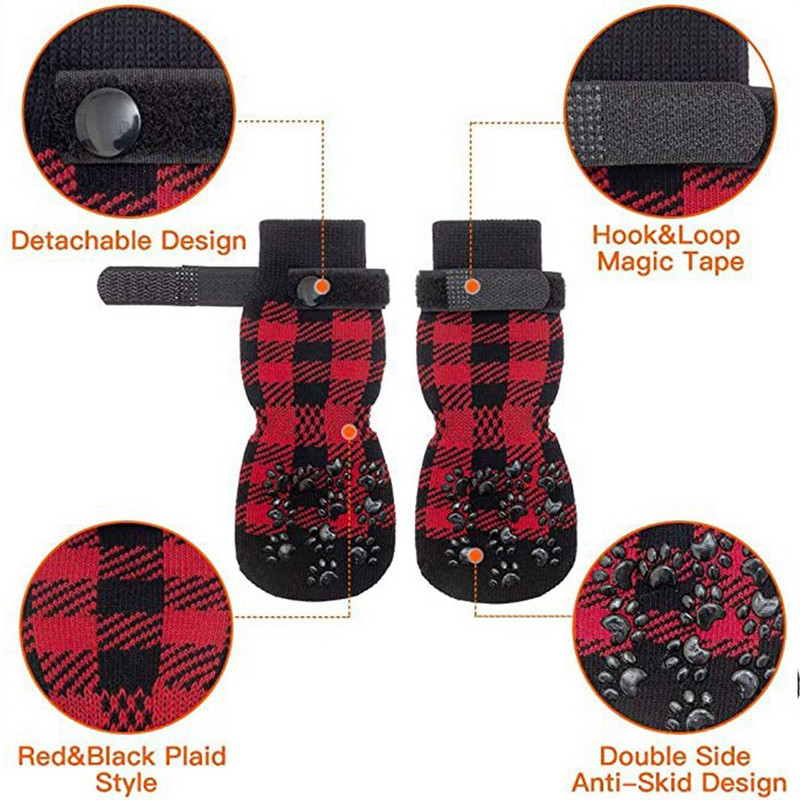 Șosete de iarnă pentru câine de companie Sosete calde tricotate pentru câini și pisici mici de Crăciun de protecție cu gheare groase Șosete pentru câini Accesorii pentru ghete 4 buc.