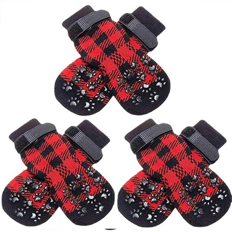 Șosete de iarnă pentru câine de companie Sosete calde tricotate pentru câini și pisici mici de Crăciun de protecție cu gheare groase Șosete pentru câini Accesorii pentru ghete 4 buc.