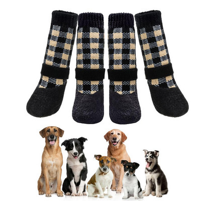 Šunų kojinės, skirtos žiemai, šiltos neslystančios naminių gyvūnėlių letenų apsaugos su reguliuojamais dirželiais 2 poros vandeniui atsparūs batai šunims, neslystantys, vandeniui atsparūs batai