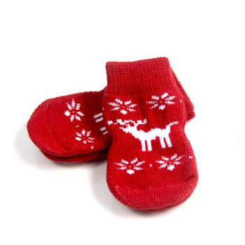 Μικρά σκυλιά γάτας πλέκουν ζεστές κάλτσες για κουτάβι Παπούτσια τσιουάουα Χοντρό πόδι προστατευτικό τύπωμα Κάλτσα για κατοικίδια Χειμερινό αντιολισθητικό αθλητικό χριστουγεννιάτικο σετ