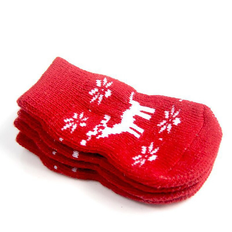 Câini de pisică de talie mică, tricot șosete calde, cățeluș, pantofi pentru câini, chihuahua, protecția labei groase, șosete imprimate pentru animale de companie, iarnă, set de Crăciun sport anti-alunecare
