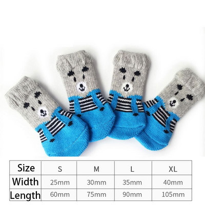 4 ks Zimné protišmykové ponožky pre psov, pletené teplé ponožky pre malé mačky a psy, hrubé chrániče labiek, ponožky pre psov, topánočky, doplnky