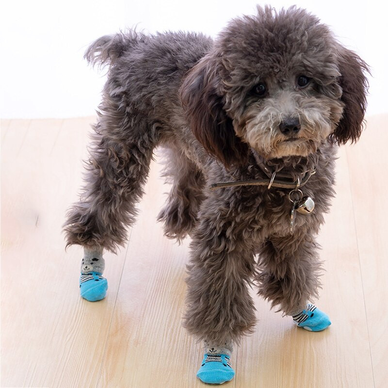 4 ks Zimné protišmykové ponožky pre psov, pletené teplé ponožky pre malé mačky a psy, hrubé chrániče labiek, ponožky pre psov, topánočky, doplnky