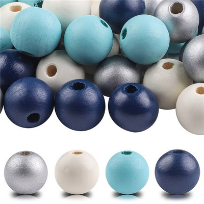 40 бр./лот 16 мм цветни плътни естествени занаятчийски мъниста, полирани кръгли дървени мъниста за дома, Северна Европа, консумативи за коледна украса