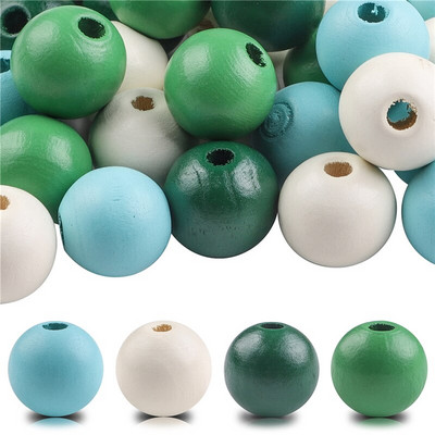40 бр./лот 16 мм цветни плътни естествени занаятчийски мъниста, полирани кръгли дървени мъниста за дома, Северна Европа, консумативи за коледна украса