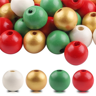40 бр./лот 16 мм цветни плътни естествени занаятчийски мъниста, полирани кръгли дървени мъниста за дома, Северна Европа, консумативи за коледна украса