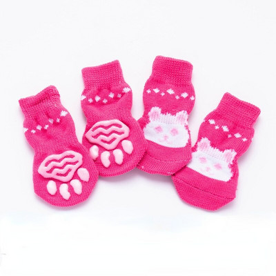 Pachet de 4 șosete pentru câini, desene animate, anti-alunecare, pantofi pentru cățeluși, husă cu imprimare pentru picior, protecție pentru labele de companie pentru câine de talie mică, chihuahua, spitz, Yorkie