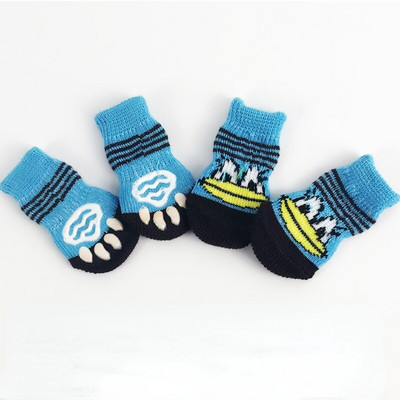 Pachet de 4 șosete pentru câini, desene animate, anti-alunecare, pantofi pentru cățeluși, husă cu imprimare pentru picior, protecție pentru labele de companie pentru câine de talie mică, chihuahua, spitz, Yorkie