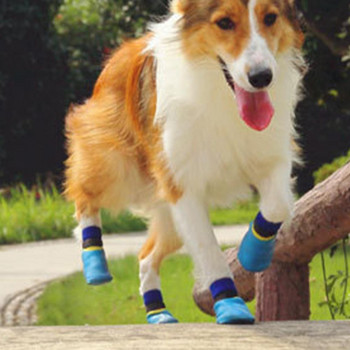 4 бр. Нехлъзгащи се чорапи за домашни любимци Водоустойчиви Устойчиви на износване памучни дишащи протектори за лапи на кученца Аксесоари за разходки за дъждовни кучета