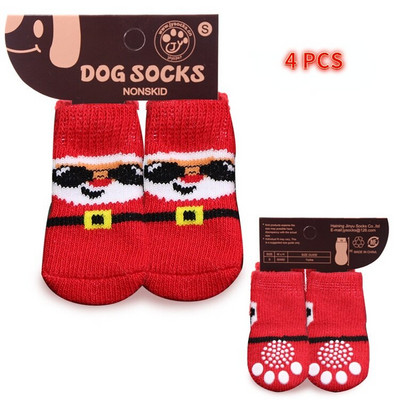 4 ks/sada vianočných ponožiek pre psov, protišmykové topánky pre mačky, teplé pletené hrubé chrániče labiek pre malé plemená špicov, yorkshirských psov, čivav