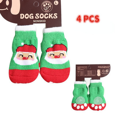 4 ks/sada vianočných ponožiek pre psov, protišmykové topánky pre mačky, teplé pletené hrubé chrániče labiek pre malé plemená špicov, yorkshirských psov, čivav