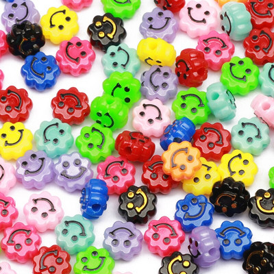 50 ks farebných akrylových korálkov s úsmevom v tvare srdca, hviezdy a kvetu, dištančných korálok na oblečenie, šitie, bytové dekorácie, remeslá, výrobu šperkov