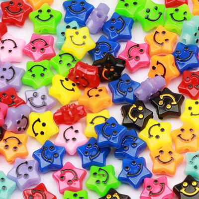 50 ks farebných akrylových korálkov s úsmevom v tvare srdca, hviezdy a kvetu, dištančných korálok na oblečenie, šitie, bytové dekorácie, remeslá, výrobu šperkov