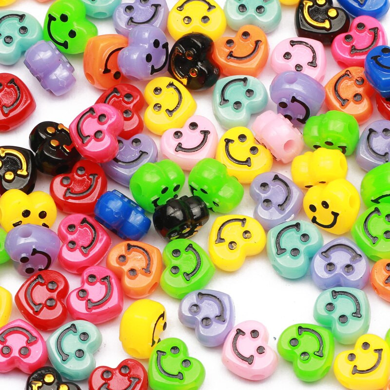 50 ks farebných akrylových korálkov s úsmevom v tvare srdca, hviezdy a kvetu, dištančných korálok na oblečenie, šitie, bytové dekorácie, remeslá, výrobu šperkov