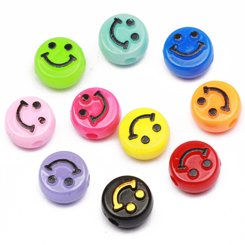 50 ks farebných akrylových korálkov s úsmevom v tvare srdca, hviezdy a kvetu, dištančných korálok na oblečenie, šitie, bytové dekorácie, remeslá, výrobu šperkov