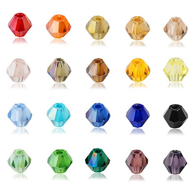 QIAO 4mm Crystal Bicone Beads Glitter Crystal Jewelry for DIY βραχιόλι κολιέ Χειροφόρτωμα γυαλιστερές γυάλινες χάντρες με σπόρους