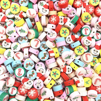 30 buc/lot 10 mm margele cu model de Crăciun margele de distanțare din argilă polimerică margele libere pentru realizarea de bijuterii, accesorii pentru lanțuri de mână DIY