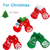 4 bucăți/set șosete anti-alunecare pentru câini de companie șosete tricotate șosete de iarnă, groase, călduroase, pentru protecția labei, șosete pentru câini, ciorapi pentru vacanța de Crăciun