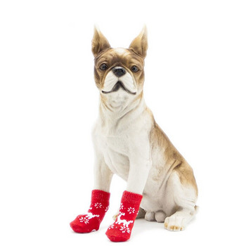4 бр./компл. Противоплъзгащи се чорапи за домашни кучета Плетени чорапи Зимни чорапи Дебели топли протектори за лапи Чорапи за кучета Ботуши за коледни празници