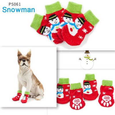 4 bucăți/set șosete anti-alunecare pentru câini de companie șosete tricotate șosete de iarnă, groase, călduroase, pentru protecția labei, șosete pentru câini, ciorapi pentru vacanța de Crăciun