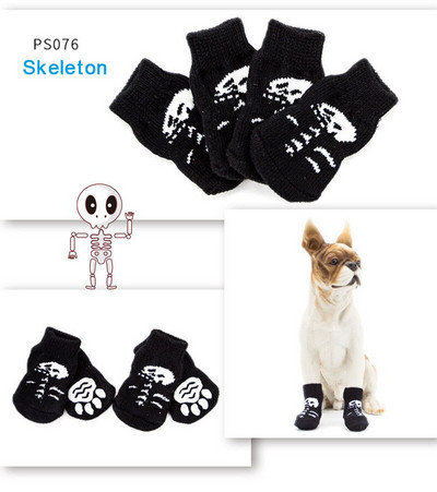 4 bucăți/set șosete anti-alunecare pentru câini de companie șosete tricotate șosete de iarnă, groase, călduroase, pentru protecția labei, șosete pentru câini, ciorapi pentru vacanța de Crăciun