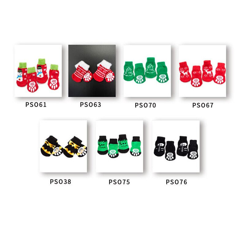 4 bucăți/set șosete anti-alunecare pentru câini de companie șosete tricotate șosete de iarnă, groase, călduroase, pentru protecția labei, șosete pentru câini, ciorapi pentru vacanța de Crăciun