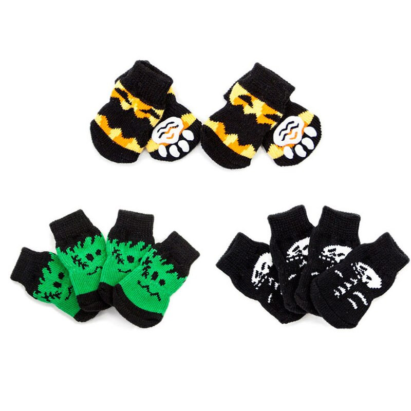 4 bucăți/set șosete anti-alunecare pentru câini de companie șosete tricotate șosete de iarnă, groase, călduroase, pentru protecția labei, șosete pentru câini, ciorapi pentru vacanța de Crăciun