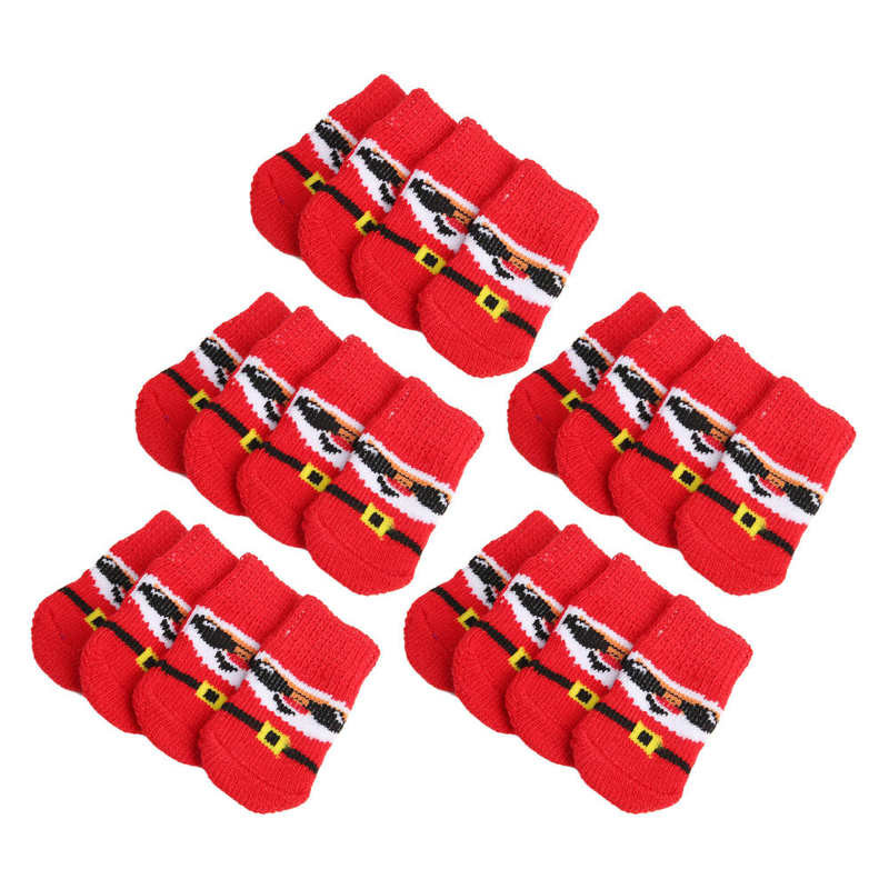 5 komplekti koerasokid sügistalv soojad elastsed libisemiskindlad punase taustaga vanamehe mustriga lemmikloomatarbed jõuludeks lemmikloomatarbed