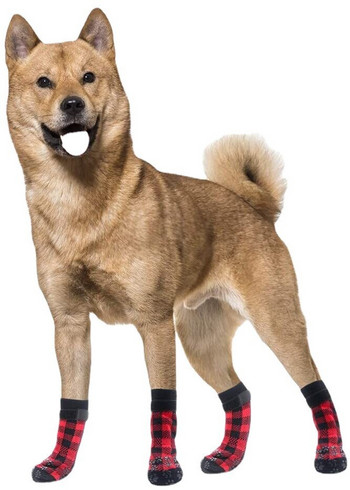 4 бр./компл. Коледни чорапи за кучета Топли неплъзгащи се чорапи за кученца Памучни чорапи Стоки за домашни любимци