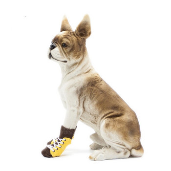 4 бр./компл. Сладки памучни чорапи за домашни кучета Плетени нехлъзгащи се топли чорапи за кучета за плюшени пудели Покривало за крака Котки Кучета Консумативи