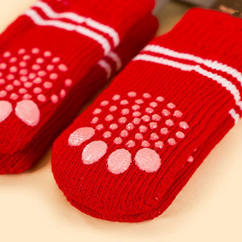 4 бр./компл. Сладко кученце Плетени чорапи Малки кучета Памук против хлъзгане Котешки обувки за есен зима Вътрешно облекло Slip On Paw Protector
