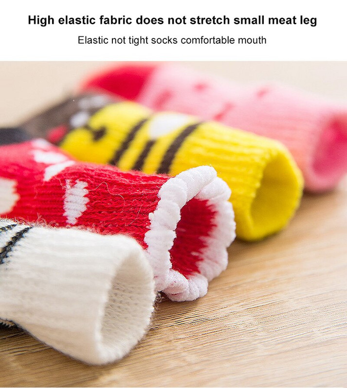 4 bucăți șosete pentru cățeluș, tricotaje moi pentru animale de companie, șosete drăguțe, cu desene animate, anti-alunecare, pantofi caldi pentru cățeluș, câini mici, mijlocii, produs pentru animale de companie