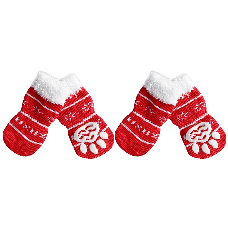 4 bucăți de iarnă anti-alunecare șosete pentru câini pentru animale de companie drăguț desene animate de Crăciun pisici mici câini tricot șosete calde pisici îmbrăcăminte de interior cizme pentru animale de companie de Crăciun