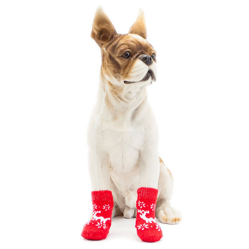 4 bucăți de iarnă anti-alunecare șosete pentru câini pentru animale de companie drăguț desene animate de Crăciun pisici mici câini tricot șosete calde pisici îmbrăcăminte de interior cizme pentru animale de companie de Crăciun