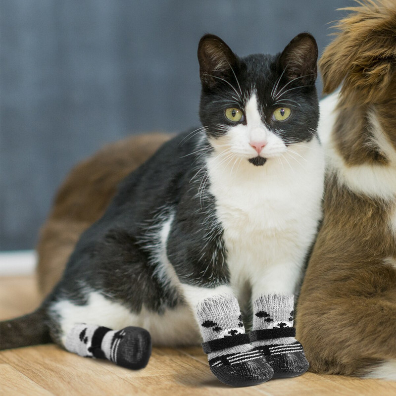 4 ks ponožiek pre domáce zvieratá s kreslenou potlačou, super pančuchy pre domáce zvieratá, protišmykové ponožky do interiéru