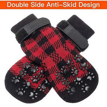 4 τμχ Ζεστές χριστουγεννιάτικες κάλτσες για κουτάβι σκύλους Χειμερινές πλεκτές κάλτσες για κατοικίδια Κάλτσες καρό αντιολισθητικές κάλτσες Παπούτσια για σκύλους για κουτάβι Μικρά μεσαία σκυλιά Προϊόν για κατοικίδια