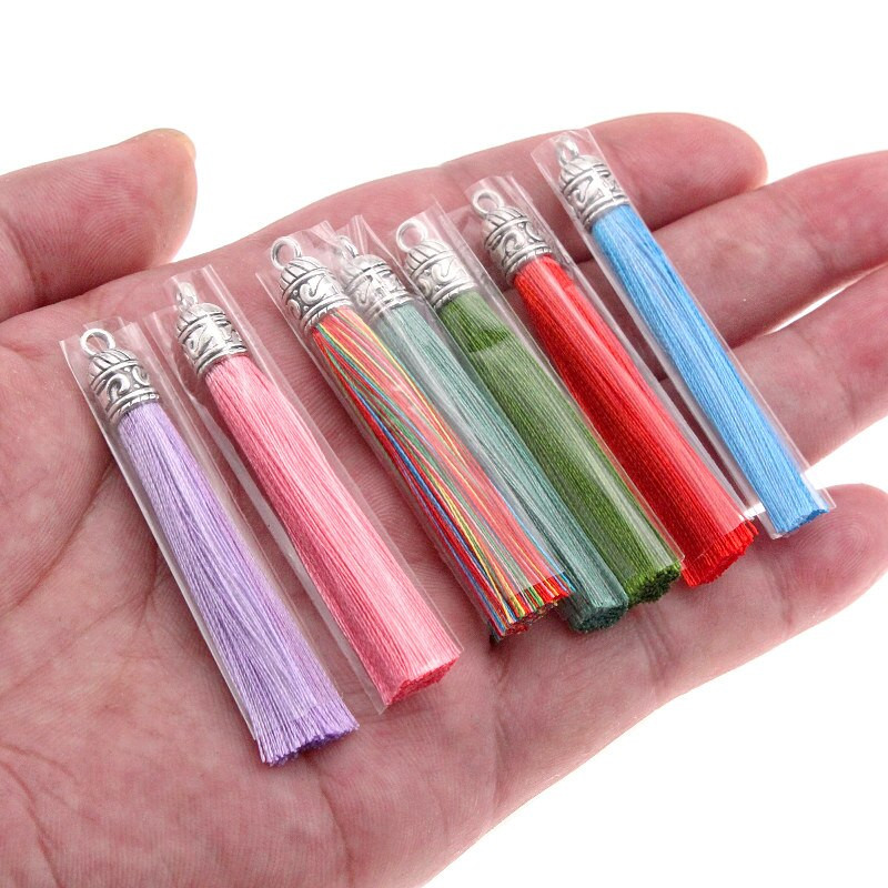 15kom/pakiranje 55 mm duga svilena četka s resicama s metalnim čepovima za naušnice Privjesci s kićankama Privjesak za DIY izradu nakita Materijal šešira