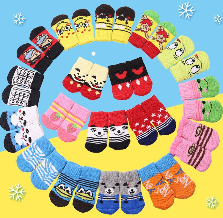 Ponožky pre psov, protišmykové ponožky pre psov s plyšovým efektom, roztomilé 4 návleky na psie labky, 2 ks v balení