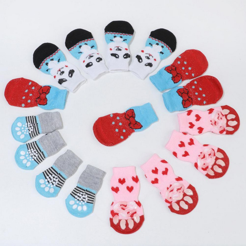 Moale 4 bucăți elastic de Crăciun cu model de protecție pentru labe Accesorii pentru câini șosete pentru labe de pisică elastice pentru câine