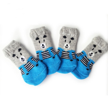 4бр. Домашни кучета Зимни противоплъзгащи чорапи Малки котки Кучета Плетени топли чорапи Чихуахуа Дебел протектор за лапи Кучешки чорапи Ботуши Аксесоари